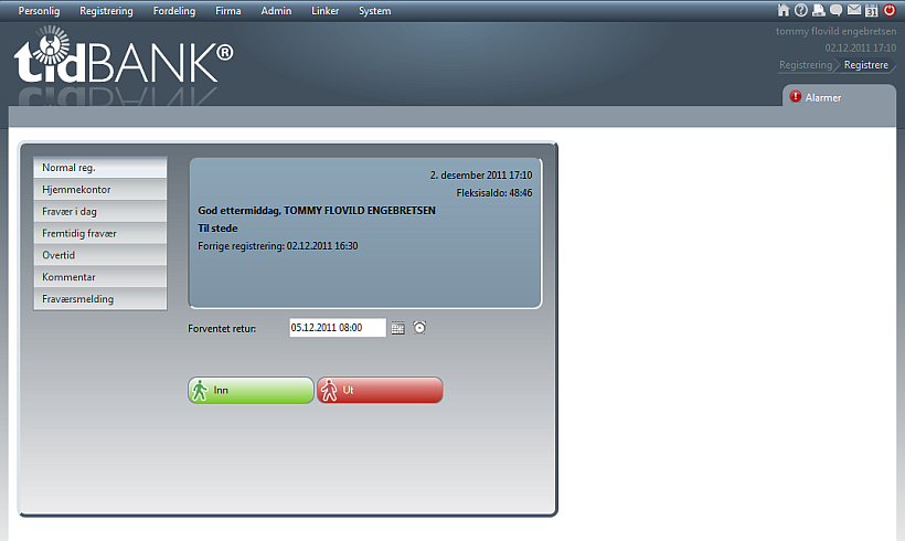tidBANK tidsregistrering