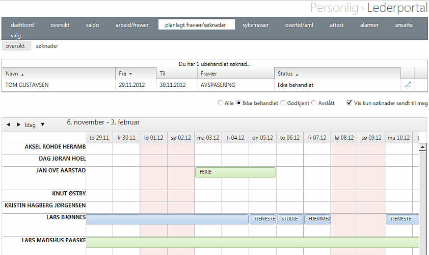 Lederportal planlagt fravær tidBANK