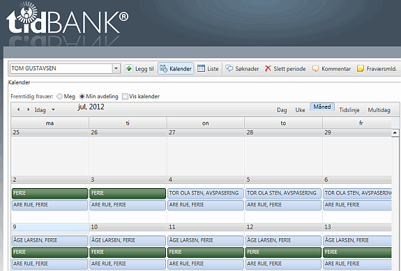 Planlegging av ferie er enkelt i tidBANK og tett integrert med din Exchange kalender
